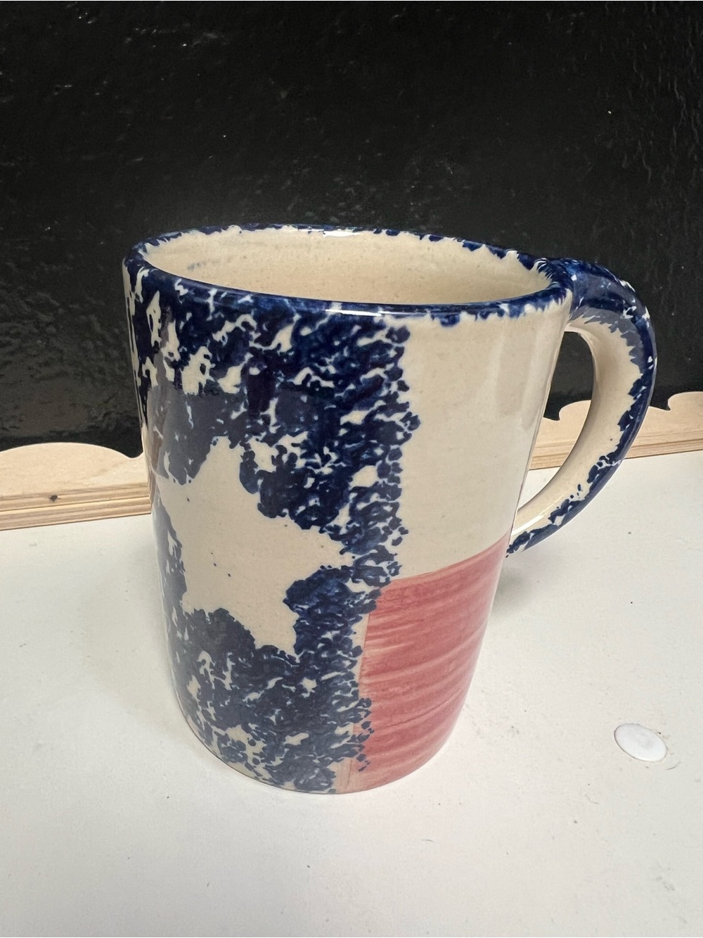 Handcrafted Ceramic Mug in Navy Blue and Pink - Unbranded